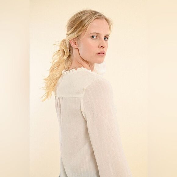 Molly Bracken RUFFLED COLLAR BLOUSE size M Ivory Color - Picture 4 of 10